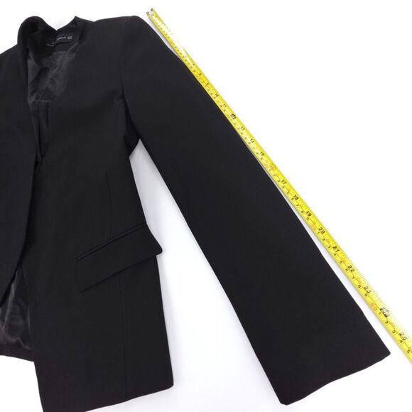 ZARA Crepe Open Front Collarless Blazer Suit Jacket Black Old Money Quiet Luxury - Picture 5 of 9